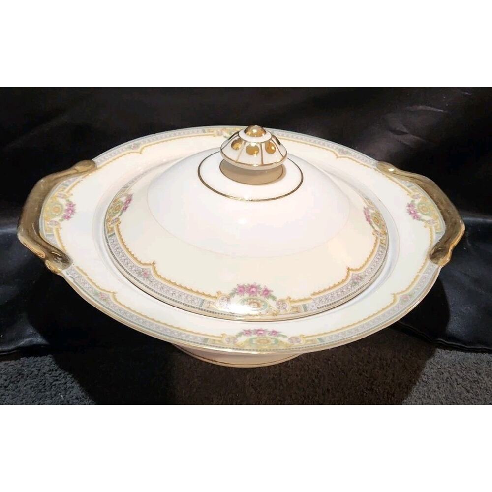 Vntg Meito Pattern MEI445 Porcelain Serving Bowl W/lid Made In Japan 10"X5"